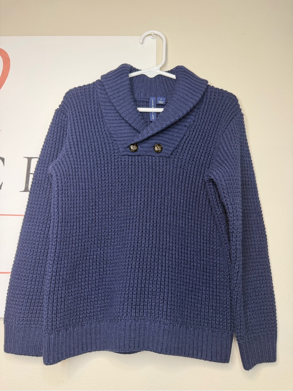 Navy Shawl Collar Knit Sweater